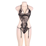 Plus Size Lace One-Piece Nightwear with Garter Detailing