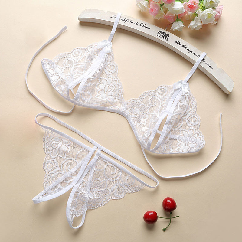 Elegant Chiffon Lace Sleepwear Set – Bra, G-String & Garter