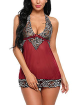 Summer Women Nightwear V-Neck Lace Lingerie Babydoll