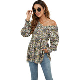 Long Puff Sleeve Floral Print V-Neck Casual Blouse for Women